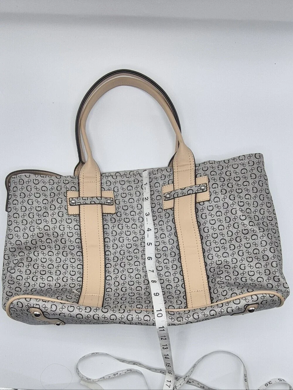 GUESS Beige and Gray Signature Satchel